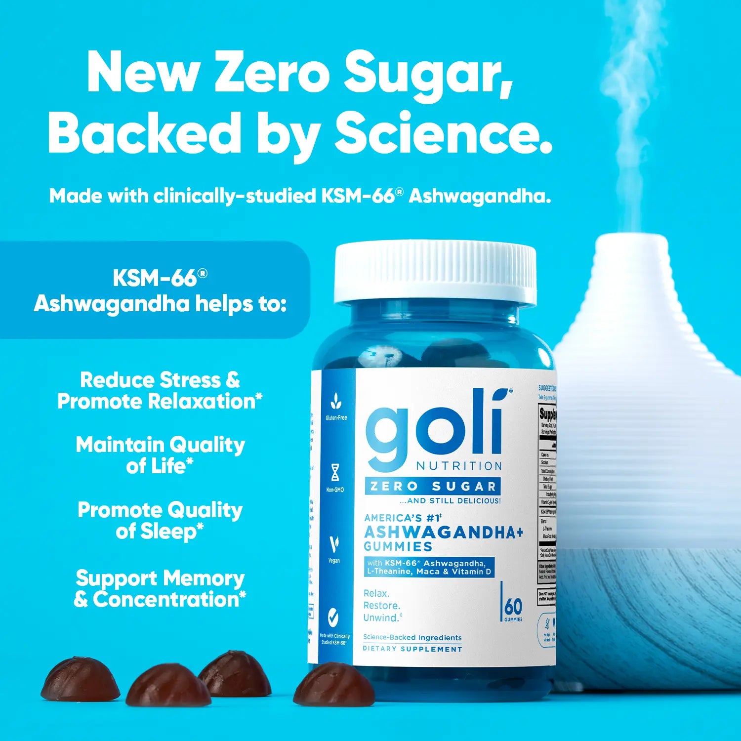 Zero Sugar Best Seller Trio - World's First 3-in-1 Pre, Post, Probiotic, Apple Cider Vinegar with Vitamin B12 and Probiotics To Address Bloating, Ashwagandha & L-Theanine, Vitamin D gummies. Gluten-Free, Vegan, Non-GMO & Gelatin-Free