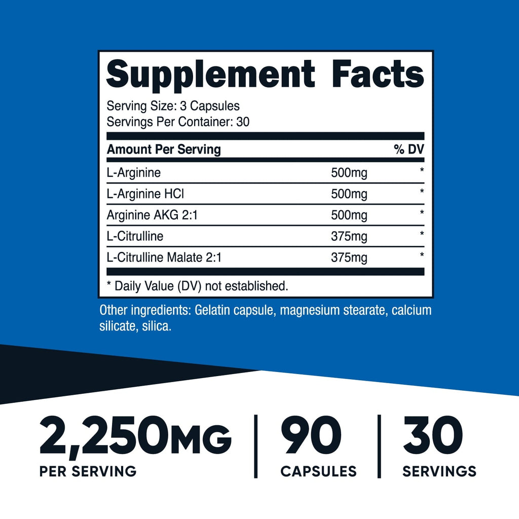 Nutricost Nitric Oxide Booster (2250mg) 90 Capsules - Gluten Free, Non-GMO, 750mg Per Casule, 30 Servings