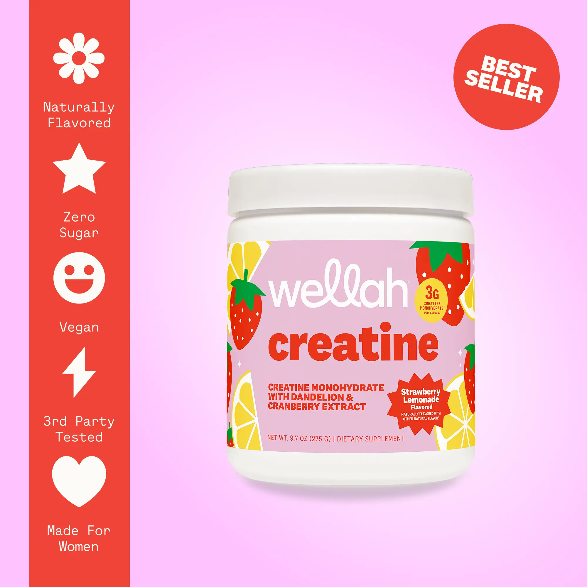 Wellah Creatine - 50 Servings, Unflavored & Strawberry Lemonade Flavor, 3g Creatine, Joint Health Supplement for Fitness & Healthcare