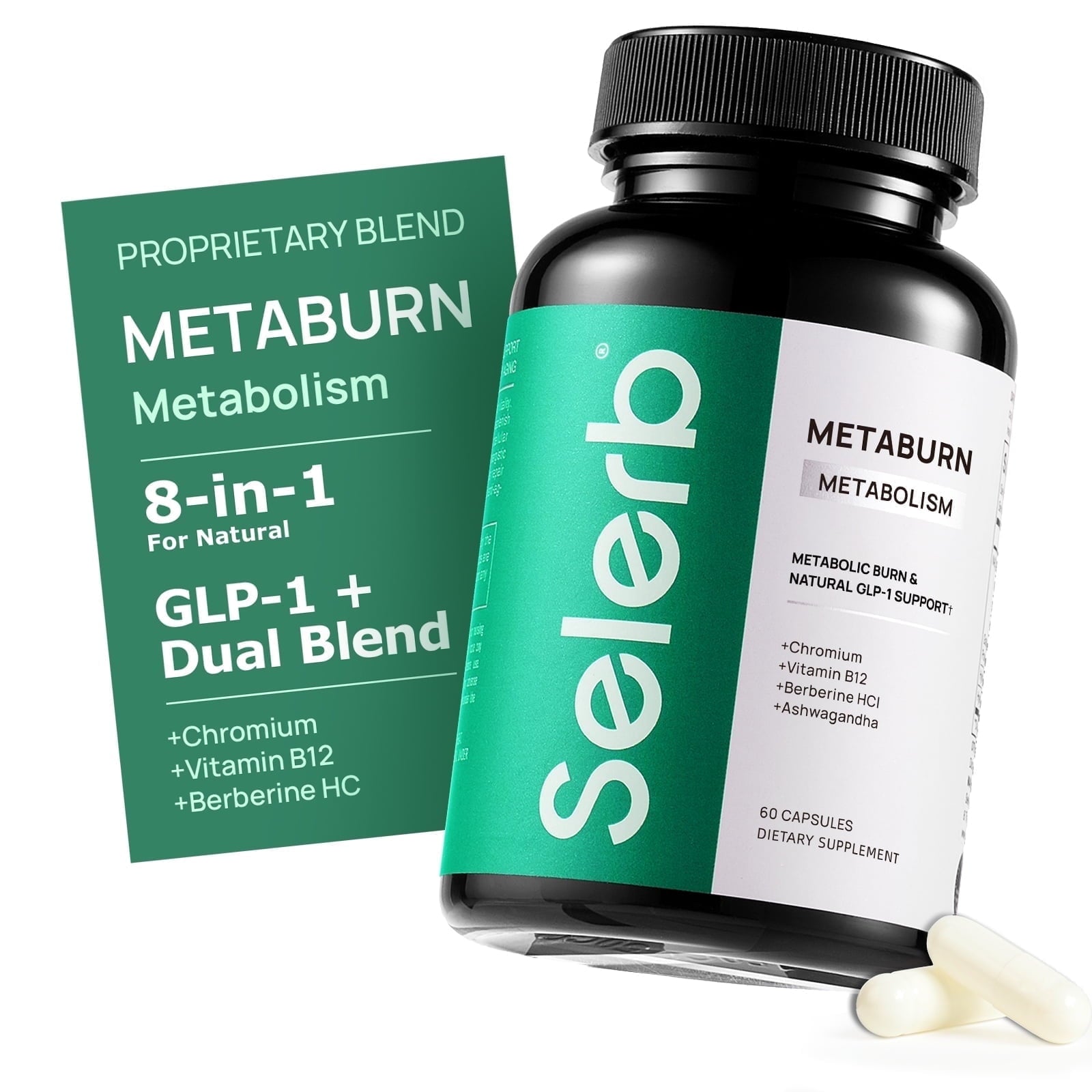 Selerb GLP-1 Metabolism Supplement for Women & Men– Supports  Metabolic Function  & Gently Activates Daily Metabolic Rhythm – ashwagandha ,Chromium,Vitamin B12, Berberine HCI – 60 Capsules