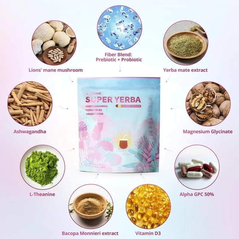 Super Yerba | Yerba Mate Instant Tea Powder |  RASPBERRY LEMONADE Flavor | 30 Se
