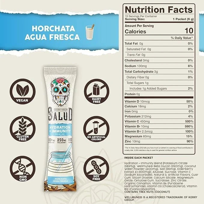Salud 2-in-1 Hydration Pack + Immune Electrolyte Powder, Horchata - Jamaican Agu
