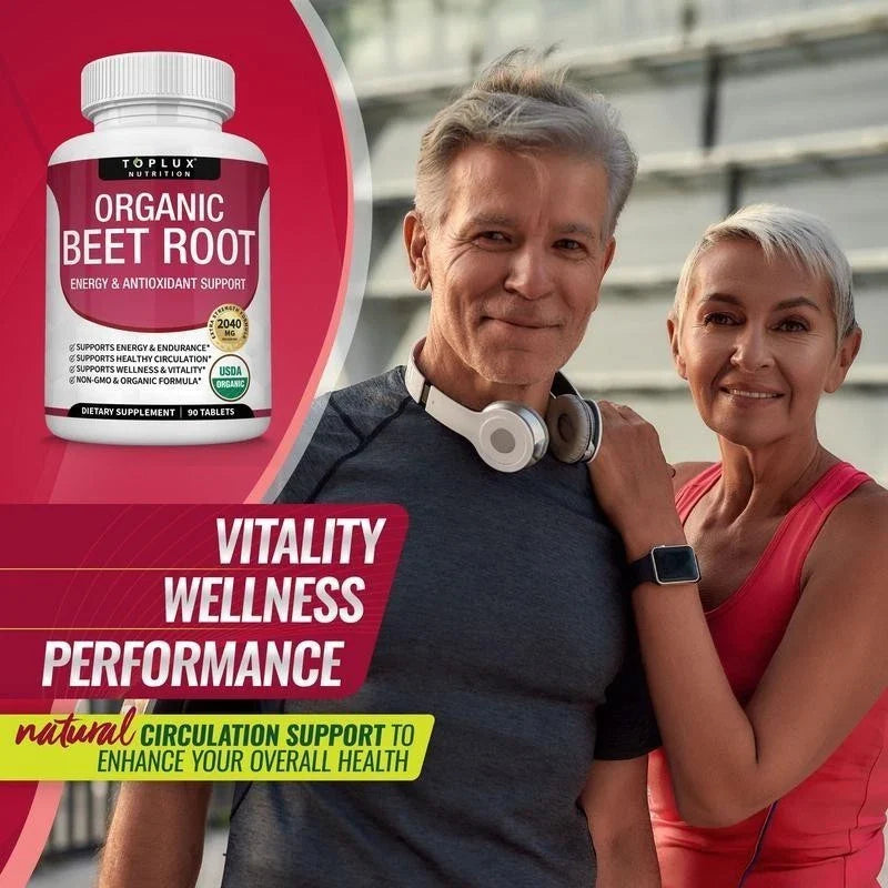 '-TopLux Organic Beet Root 2040mg –90Tablets – Energy, Circulation & Antioxidant-