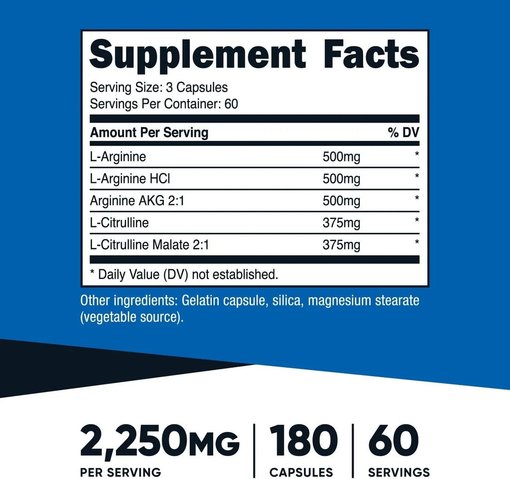 Nitric Oxide Booster 750Mg, 180 Capsules - 2250Mg per Serving - Gluten Free and