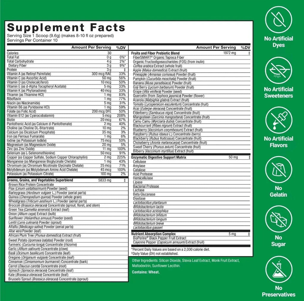 【US seller】Smarter Greens - 40+ Superfoods,*125M CFUs Probiotics, for Gut Health-Shop